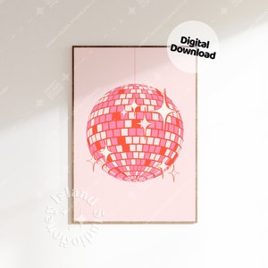 Disco Ball Print, Retro Mirror Ball, Preppy Room Decor, Groovy Poster, Bar Cart Art,  Maximalist Decor, Girly Wall Art,Instant Download