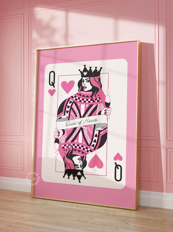 【ローズ】 QUEEN OF HEARTS 皿 2枚セット Pink Queen of Hearts Card Print: Trendy Bar Cart Decor (UNFRAMED