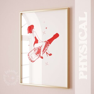 Retro Champagne Art Print, odjechana sztuka ścienna, uroczy wystrój mieszkania, estetyczny wystrój pokoju plakat Y2K, muzyka na ścianę, wydruki na wózkach barowych, wystrój akademika