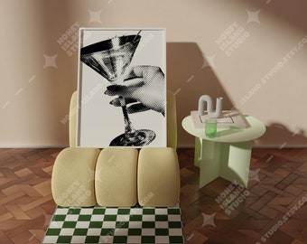 Dirty Martini Print, Bar Cart Decor,  Cocktail Wall Art, Dorm Room Decor, Black White Martini Retro Print, Funky Retro Poster
