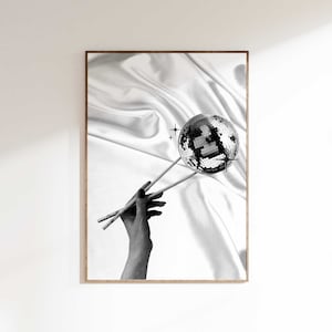disco chopsticks print black white disco ball decor y2k room decor trendy funky wall art