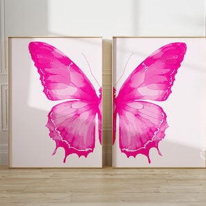 Butterfly Wall Art Print Set of 2, Pink Preppy Dorm  decor, Split Butterfly print, handmade Home decor, Digital Prints, DIGITAL DOWNLOAD