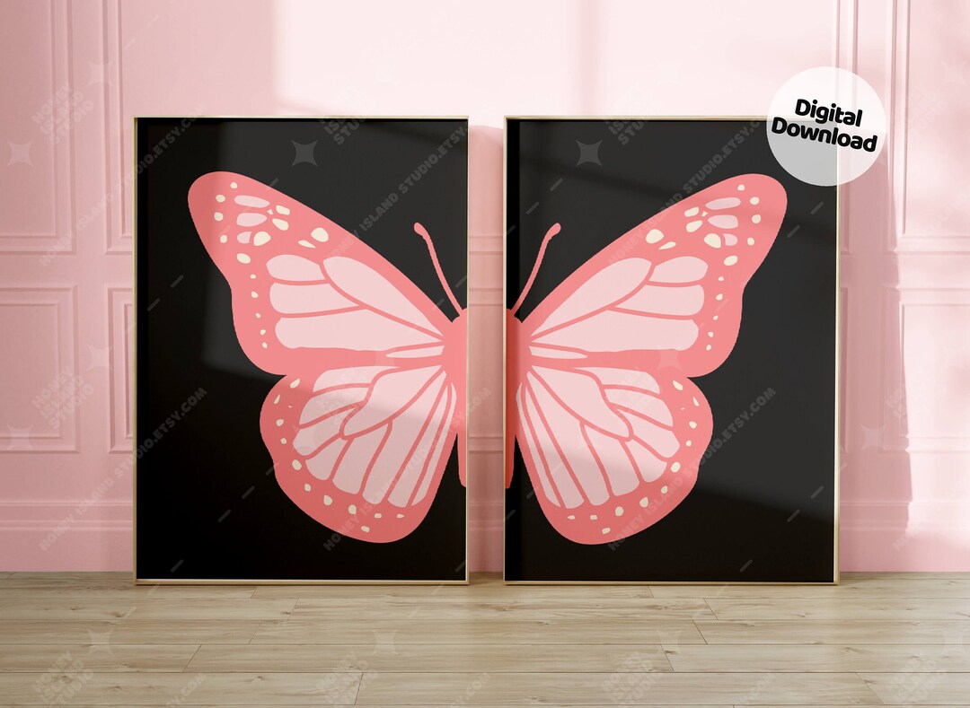 Pink Butterfly Wall Art Prints, Dorm Decor Set (digital Prints) - Etsy
