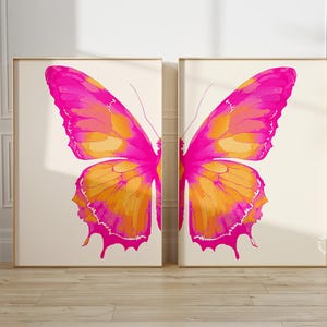 Butterfly Wall Art Print Set of 2, Pink Orange Preppy Dorm  decor, Split Butterfly print, Instant download, DIGITAL DOWNLOAD