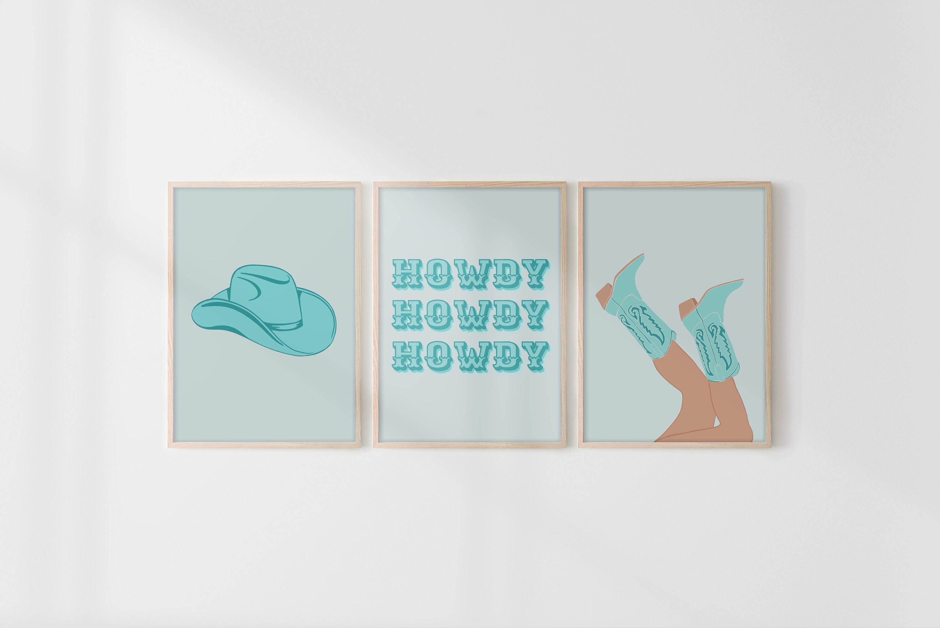 Set of 3 Cowgirl Printable Wall Art, Turquoise Western Wall art