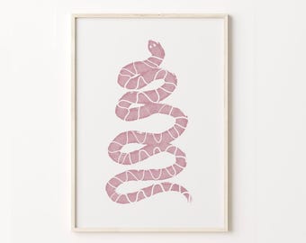 Estampa de cobra rosa, arte de parede boho com serpente (download digital)