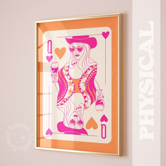 Queen of Hearts Pink Print Cowgirl, Cowgirl Poker Card, Trendy Queen of  Hearts, Preppy Wall Decor, Trendy Dorm Decor 