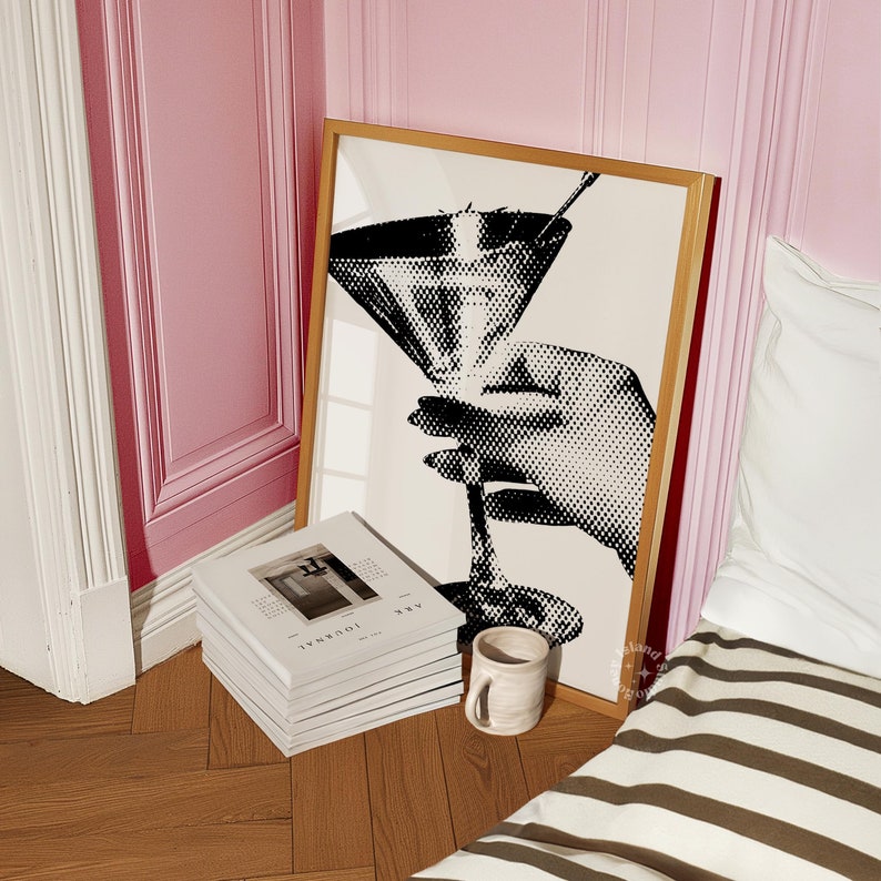 Funky Martini Cocktail Poster, trendy cocktail art, funky cocktail print, vintage alcohol decor, y2k decor, retro bar cart poster, UNFRAMED