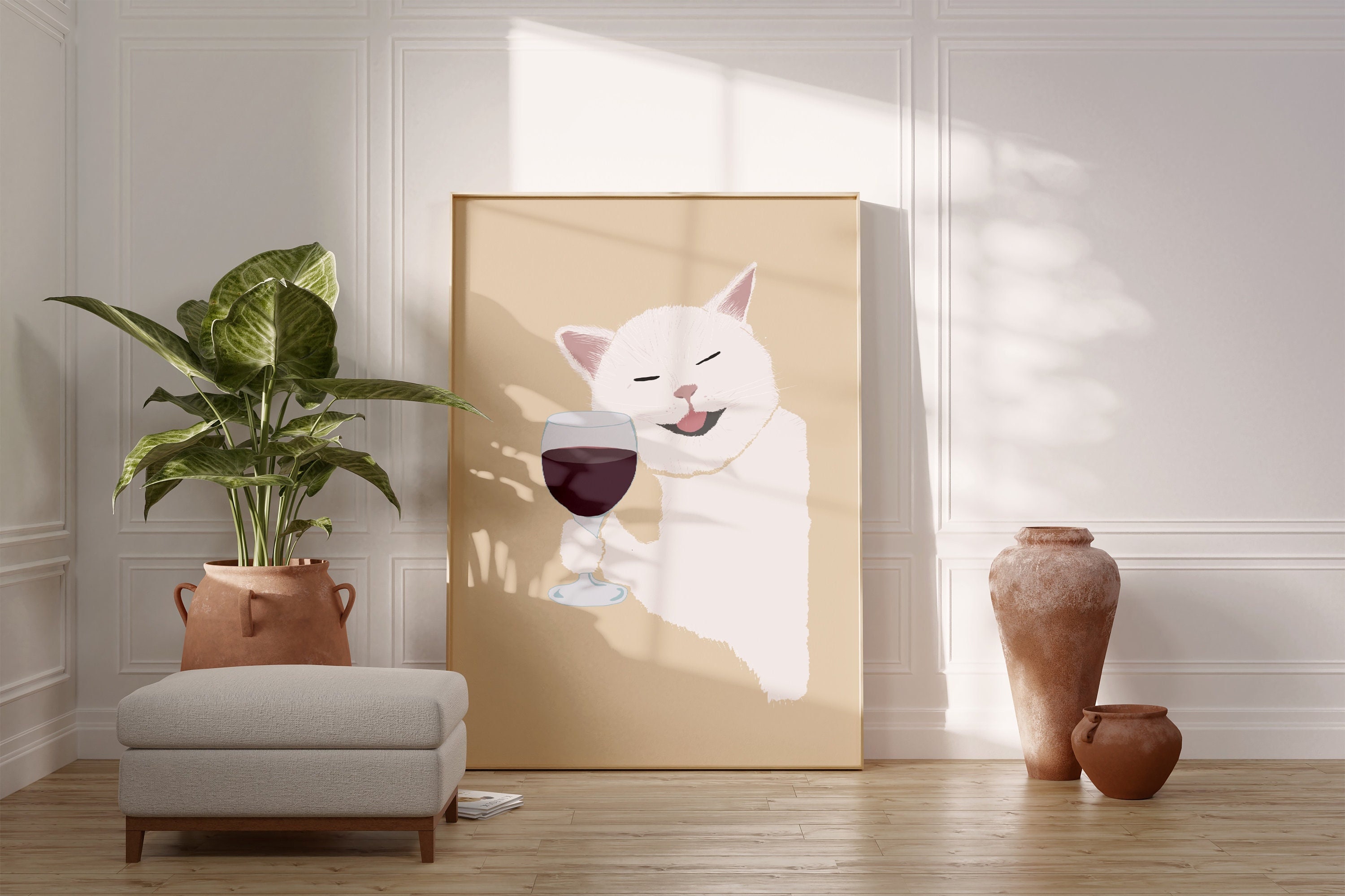 Wine Cat Printable Art Wine Cat Poster Drunk Cat Print Cat - Etsy