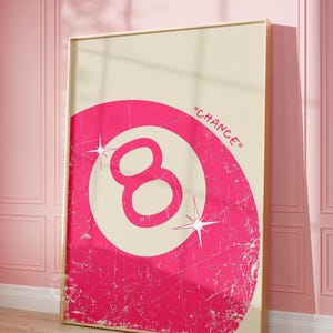 8 ball print pink, 8 ball chance funky billiards groovy posters, dorm room decor bar cart decor Y2K pool game night wall art print DIGITAL