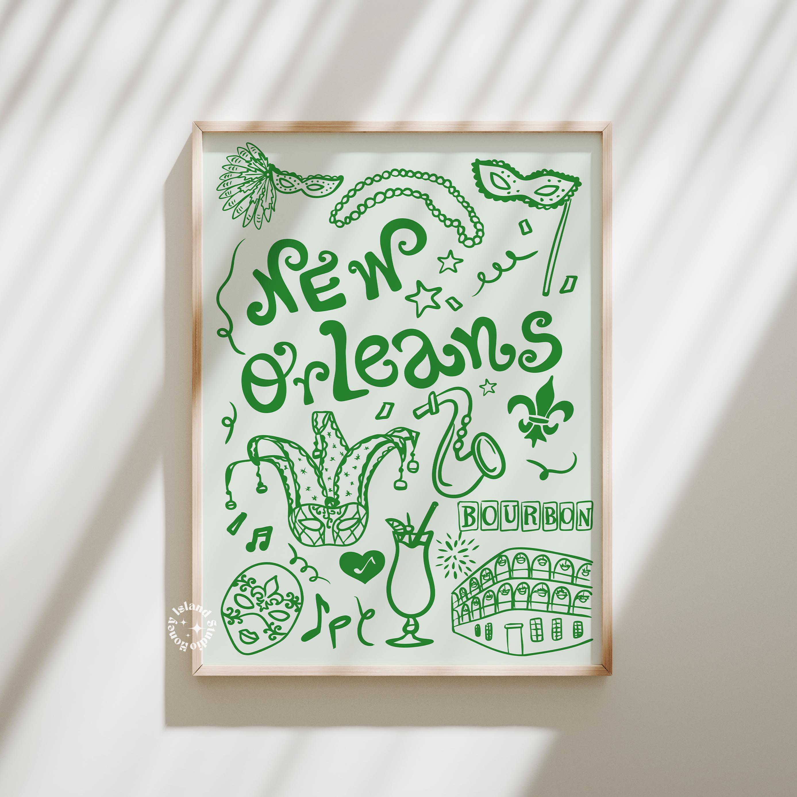 New Orleans Wall Art Print, Mardi Gras Trendy Wall Art, New Orleans Wall decor, Apartment wall Prints, UNFRAMED