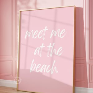 Incontriamoci in spiaggia, decorazione trendy per dormitorio con tema cowgirl costiera rosa, decorazione murale femminile SENZA CORNICE