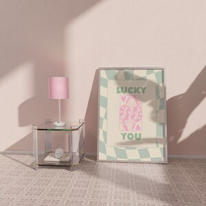 Retro Lucky You Print, Trendy Lucky You Prints, Lucky You Bar Cart, Pink Sage Green Y2k Art Print, Preppy Dorm Room Decor, Retro Aesthetic,