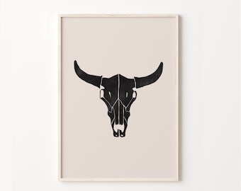 Cow Skull Western Art Print, Boho Illustration (Digital Download)