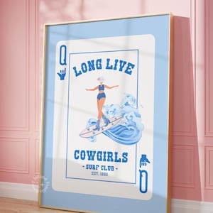 Coastal Cowgirl Wall Art,  Cowgirl Blue print, Queen of Hearts, Western Wall Art, Beach Rodeo Art, Girly Blue Prints, Trendy Dorm Decor