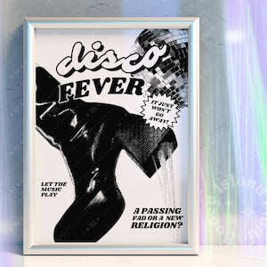 Impresión Disco Fever, Arte de Periódico Retro, Estilo Vintage Funky (Descarga Digital)