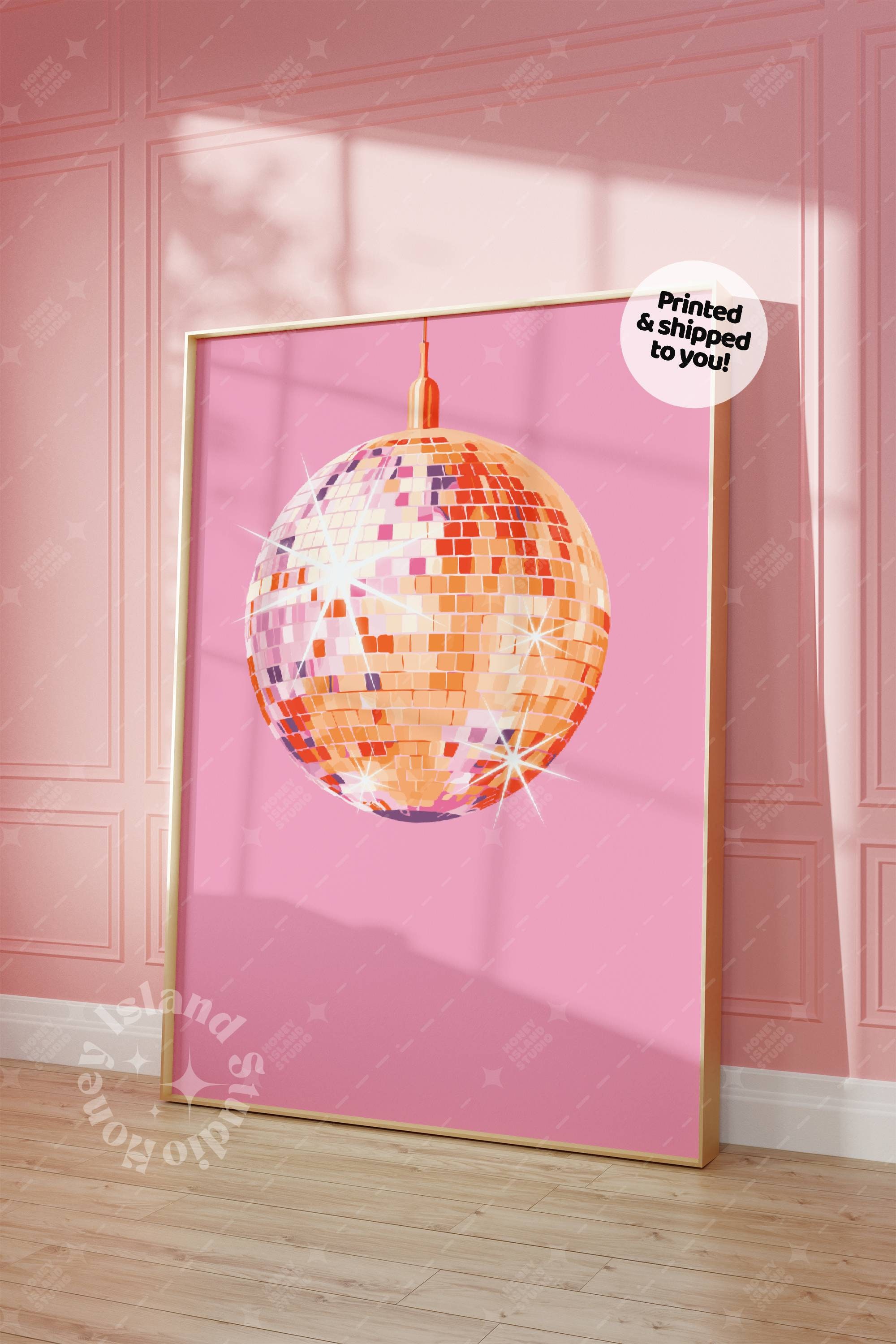 Disco Ball Wall Art, Pink Orange Disco Ball Poster, Pink Wall Decor, Hot  Pink Orange Disco, Shining Disco Ball, Preppy Wall Art, 