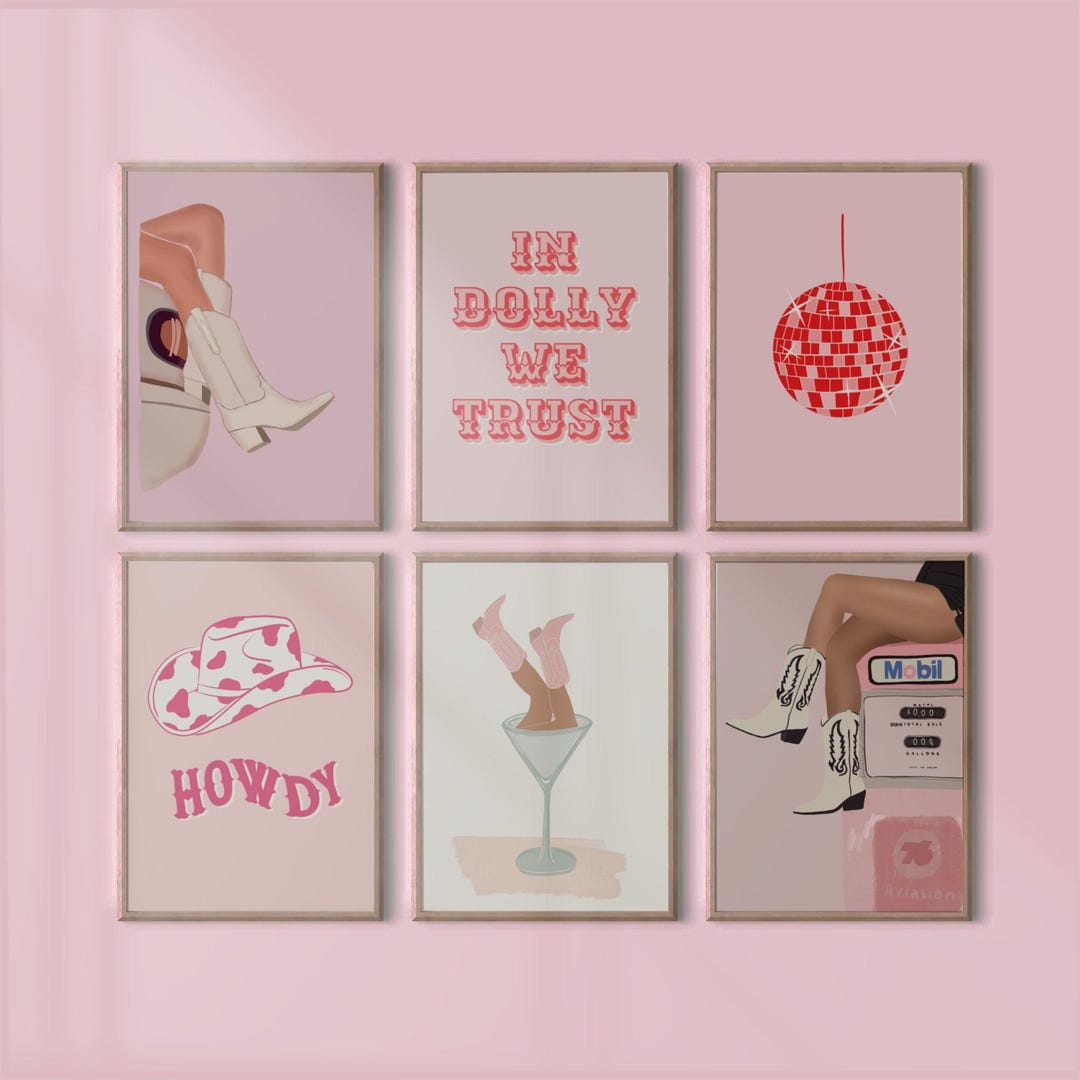 retro cowgirl art prints - set of 3 - digital download... Set of 6 Pink Cowgirl Western Printable Wall Art, Preppy Gallery Prints ...