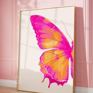 Split Butterfly Print, Pink Orange Butterfly print, Buttefly Wing, Dorm Decor, Preppy bedroom decor, Trendy Wall Art, LEFT WING, UNFRAMED