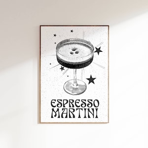 Espresso Martini Black White Print, Retro Espresso Martini Wall Art, Trendy Bar Cart Poster, Cocktail Prints