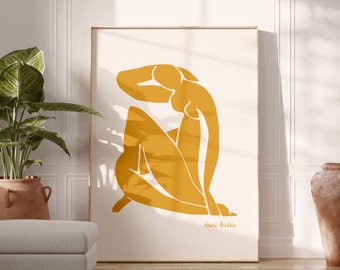 Matisse Yellow Print, Mustard Matisse Woman, Printable Wall Art, Living Room Decor, Boho Mustard Decor,  Feminist Print