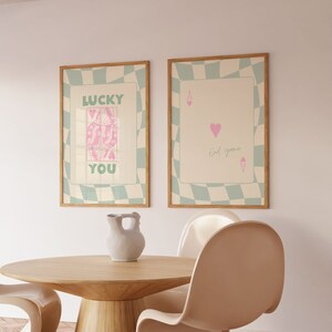 Green Retro Lucky You Print, Pink Trendy Lucky You Prints, Lucky You Bar Cart, Y2k Art Print, Preppy Dorm Room Decor, Retro Aesthetic,