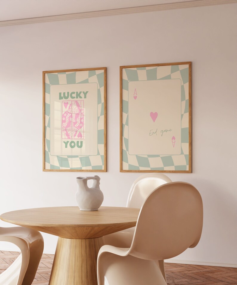 Green Retro Lucky You Print, Pink Trendy Lucky You Prints, Lucky You Bar Cart, Y2k Art Print, Preppy Dorm Room Decor, Retro Aesthetic,