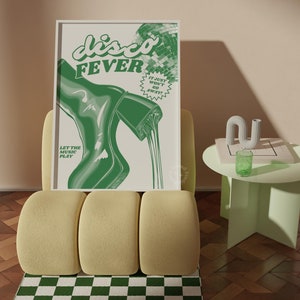 Retro Funky Poster disco fever disco kick funky prints green wall decor bar cart aesthetic preppy room decor Retro Y2k Wall Art Vintage Vibe