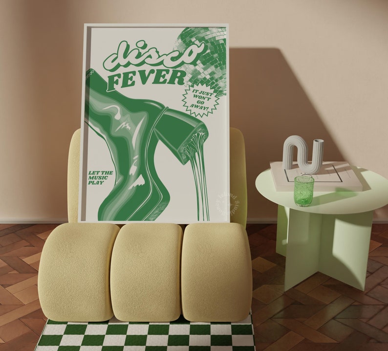 Retro Funky Poster disco fever disco kick funky prints green wall decor bar cart aesthetic preppy room decor Retro Y2k Wall Art Vintage Vibe