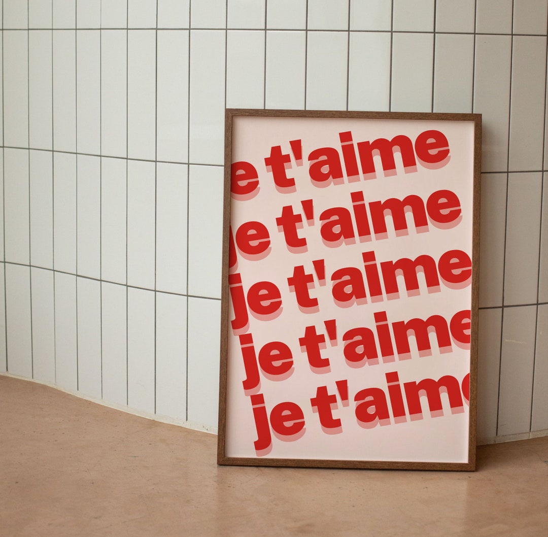 Je T'aime Print, French Pink Print, Je T'aime Printable Wall Art, Cool ...