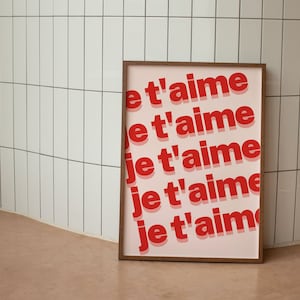 Je t'aime-print, Franse roze print, Je t'aime-afdrukbare muurkunst, coole slaapzaaldecor kunst aan de muur, preppy wanddecor, digitale download