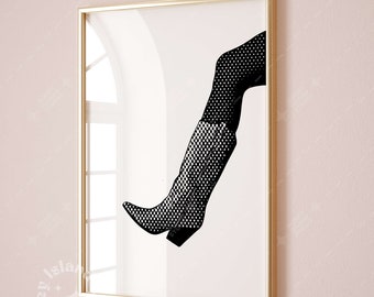 Cowgirl Boots Print, Black and White Western Art (Digital Download)