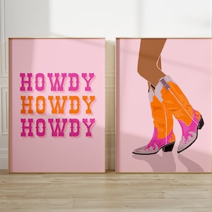 Howdy Set of 2, cowboy print, Western Wall art, Howdy, Western Boots Wall decor, Western Illustration, Cowgirl Boots print, Gift for her,