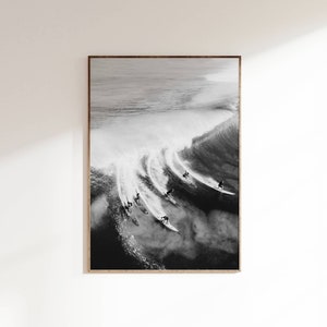 Big Rider Surf Black White poster Print, Downloadable Surf Art, Big Waves Monochrome Printable, Modern Surf Art