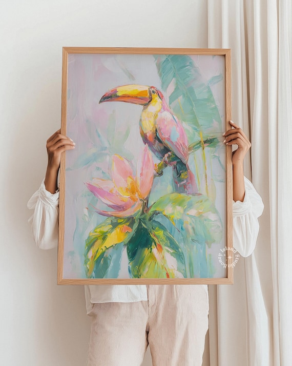Pastel Toucan Art Print | Tropical Bird Wall Decor | Unframed