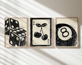 Funky Black 8 Ball, Dice, Cherry Prints: Groovy Dorm Decor (digital nedladdning)