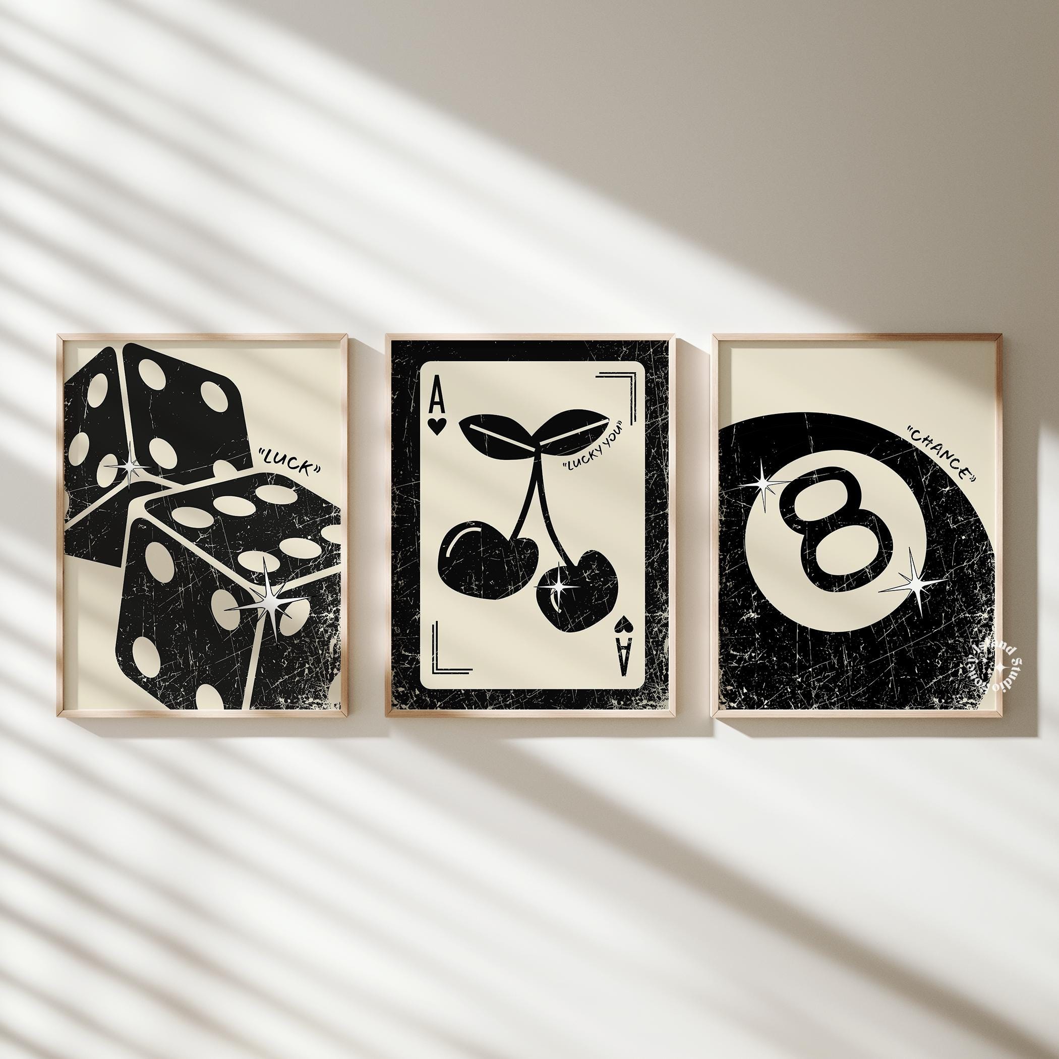 Funky Black 8 Ball, Dice, Cherry Prints: Groovy Dorm Decor