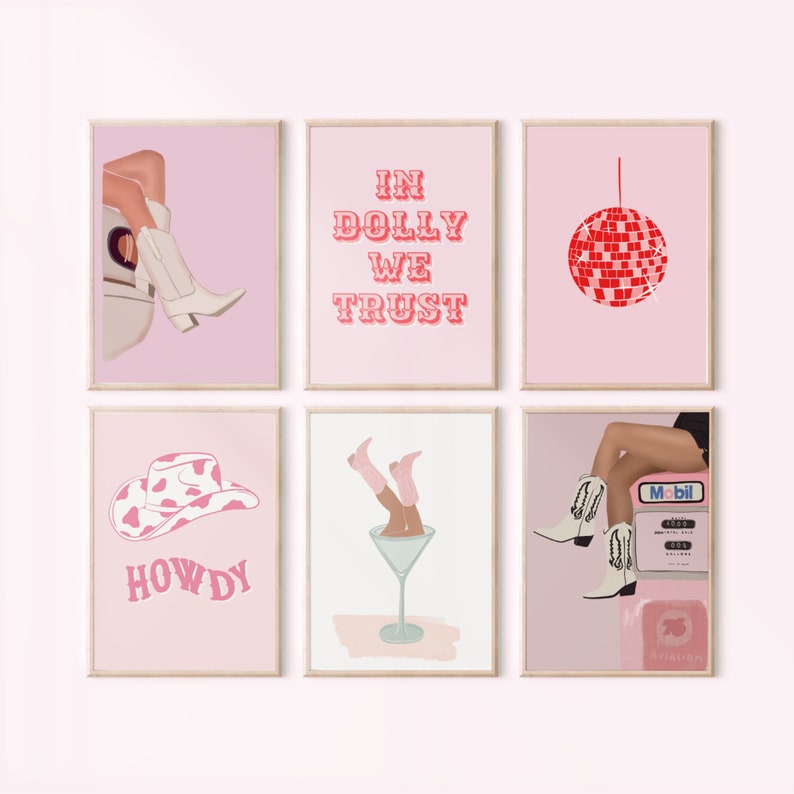 Set of 6 Pink Cowgirl Western Printable Wall Art Preppy - Etsy
