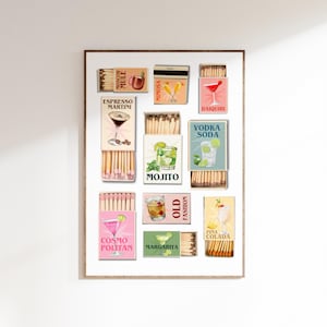 Matchboxes Cocktail drinks print, Bar Cart Wall Art, UNFRAMED