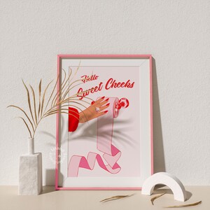 Hello Sweet Cheeks Print, Girly Pink Restroom Decor, Retro Wall Art (UNFRAMED) image 5