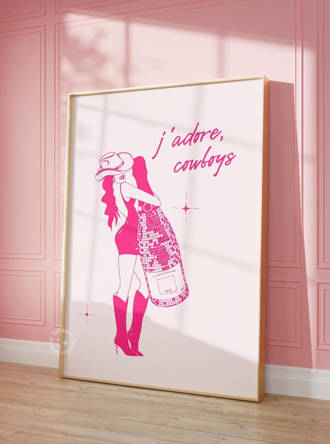 Cowgirl Champagne Poster: J'adore Cowboys, Western Bar Cart Print