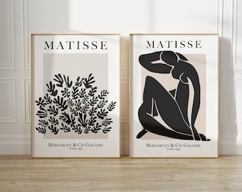 Henri Matisse Set of 2 Black Prints, Matisse Printable Wall Art, Woman Digital Download,  Abstract Vintage Gallery Wall