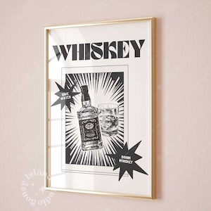 retro whiskey print, bar cart poster, whiskey trendy wall art,  whisky digital print, dorm room decor, instant download
