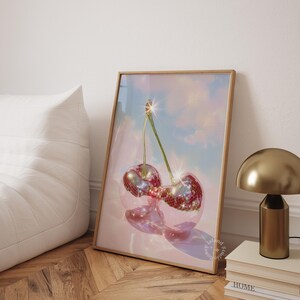 Cherry Disco Balls Surreal Art Print, Cherry Disco Print, Disco Balls, Disco Ball Cherries, Disco Cherry, Pink Cherry Wall Art, UNFRAMED