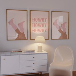 Pink Rodeo Howdy Poster Print, Set of 2, Preppy Western Wall Art, Cowgirl Poster, Pink Cowboy Boots, Printable Poster, Preppy Decor,