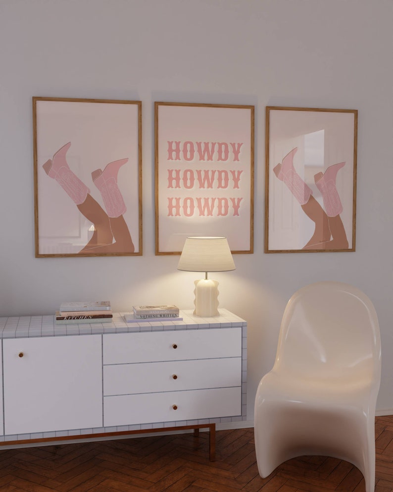 Pink Rodeo Howdy Poster Print, Set of 2, Preppy Western Wall Art, Cowgirl Poster, Pink Cowboy Boots, Printable Poster, Preppy Decor,