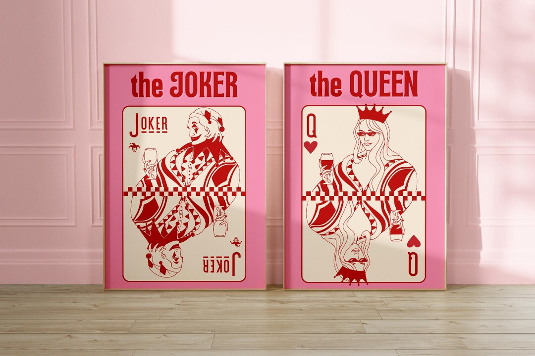 The Joker and the Queen Prints, Funky Cocktail Wall Art, Playing Cards
