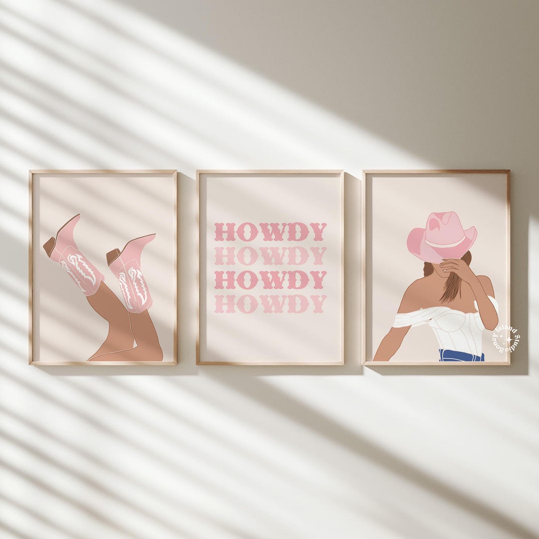 retro cowgirl art prints - set of 3 - digital download... Pink Cowgirl Art Print Set, Preppy Western Decor (digital Download) - Etsy