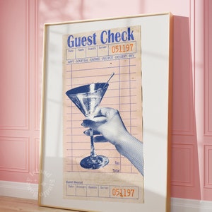 Impresiones de carritos de bar con control de invitados, arte de pared de moda, póster de cóctel de martini, decoración de pared azul, arte de pared retro de moda, decoración estética retro para apartamentos
