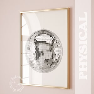 Póster de bola de discoteca, arte de pared retro, impresión de bola de espejos, decoración divertida y estética de moda retro, decoración de dormitorio retro estilo glamour de los años 70